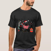 T-shirt Joyeux Noël Chats Noirs Jouent Lumières Sapin de N (Devant)