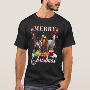 T-shirt Joyeux Noël Cheval Renne Lumineux Chapeau de Père