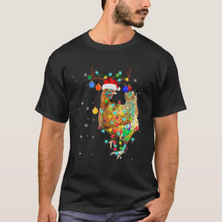 T-shirt Joyeux Noël Chicken Chemise Santa Hat Lumières Xma