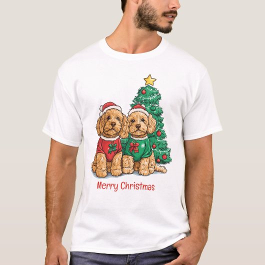 T-shirt Joyeux Noël Chiens Goldendoodle (Devant)