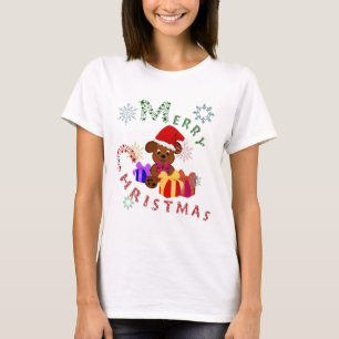 T-shirt Joyeux Noël Chiot Cadeaux de Noël et Flocons de Ne