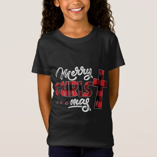 T-Shirt Joyeux Noël Christ Buffalo Plaid Cross Xmas Gi (Devant)