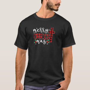 T-shirt Joyeux Noël Christ Buffalo Plaid Cross Xmas Pu