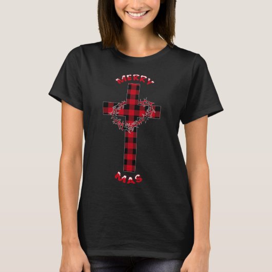 T-shirt Joyeux Noël Christian Cross Buffalo Plaid Paja (Devant)