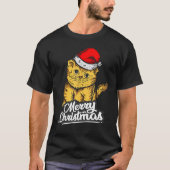 T-shirt Joyeux Noël Coupé Chat de Noël avec chapeau de Pèr (Devant)