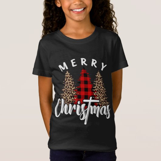 T-Shirt Joyeux Noël Croix Buffalo Plaid Empreinte de léopa (Devant)