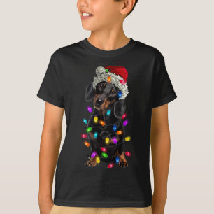 T-shirt Joyeux Noël Dachshund Santa Hat Lights Noël