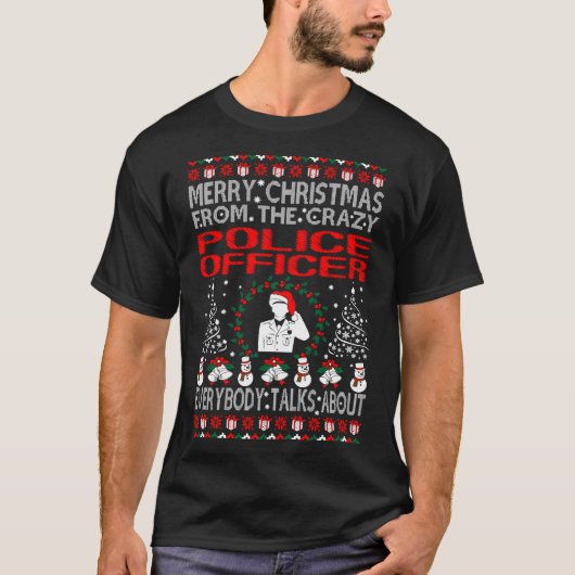 T-shirt Joyeux Noël de chandail laid de policier (Devant)