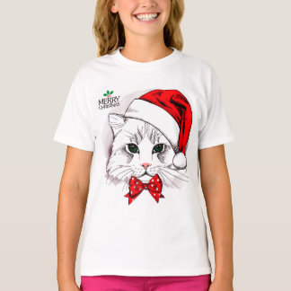 T-shirt Joyeux Noël de chat blanc mignon