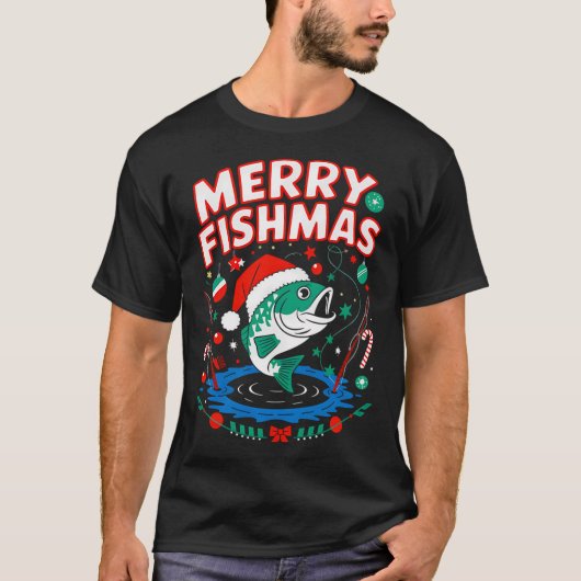 T-shirt Joyeux Noël de pêche Poisson (Devant)