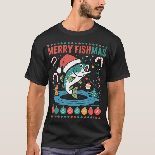 T-shirt Joyeux Noël de pêche Poisson (Devant)