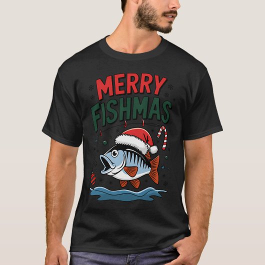 T-shirt Joyeux Noël de pêche Poisson (Devant)