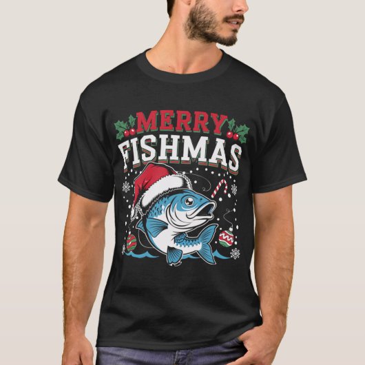 T-shirt Joyeux Noël de pêche Poisson (Devant)