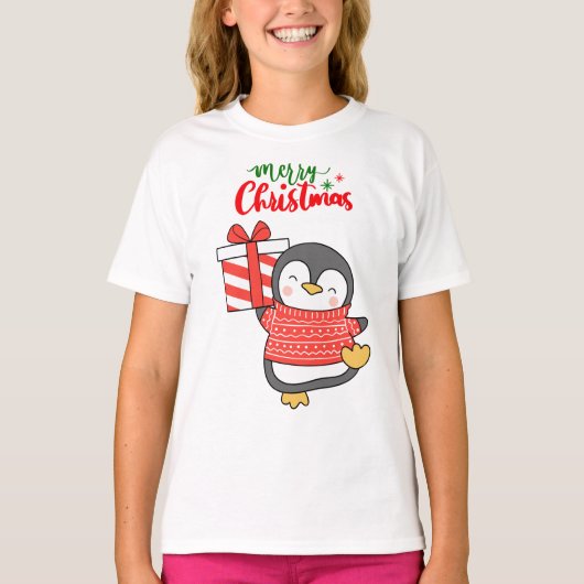T-shirt Joyeux Noël de Pingouin mignon (Devant)