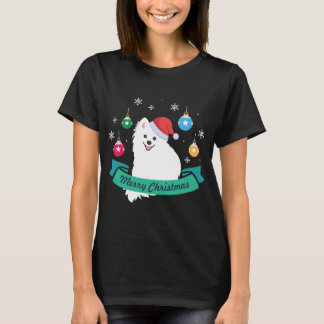 T-shirt Joyeux Noël de Spitz Dog japonais personnalisable