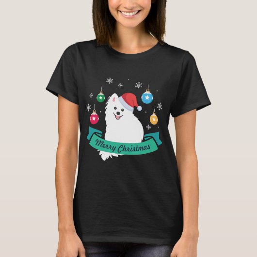 T-shirt Joyeux Noël de Spitz Dog japonais personnalisable (Devant)