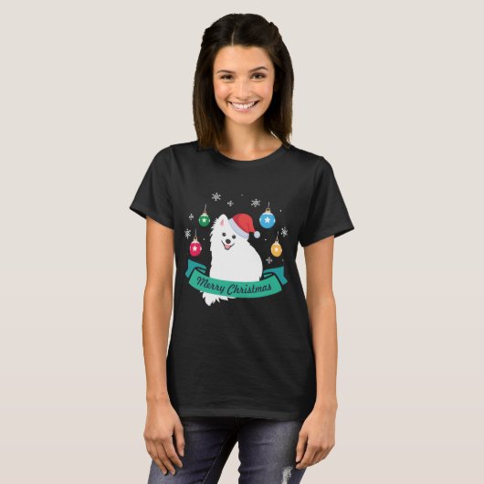 T-shirt Joyeux Noël de Spitz Dog japonais personnalisable (Devant entier)