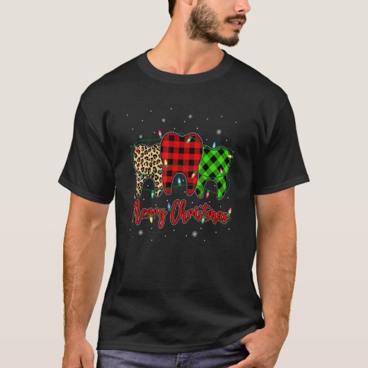 T-shirt Joyeux Noël Dentiste Dents Plaid Buffalo Christ (Devant)