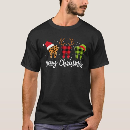 T-shirt Joyeux Noël Dents Buffalo Plaid Leopard Xmas (Devant)