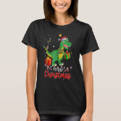 T-shirt Joyeux Noël Dinosaur Santa Hat Tree Lumières Paj (Devant)