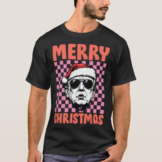 T-shirt Joyeux Noël Donald Trump Père Noël À damiers Holid (Devant)
