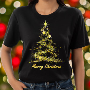 T-shirt Joyeux Noël Elegant Noir et Arbre d'Or Chic