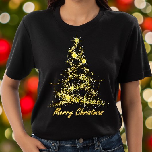 T-shirt Joyeux Noël Elegant Noir et Arbre d'Or Chic