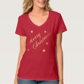 T-shirt Joyeux Noël Élégant Script Gold Stars (Devant)