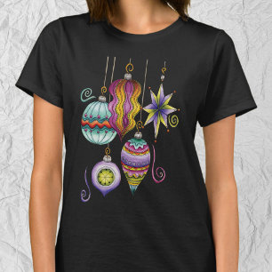 T-shirt Joyeux Noël, élégants et fantaisistes ornements en