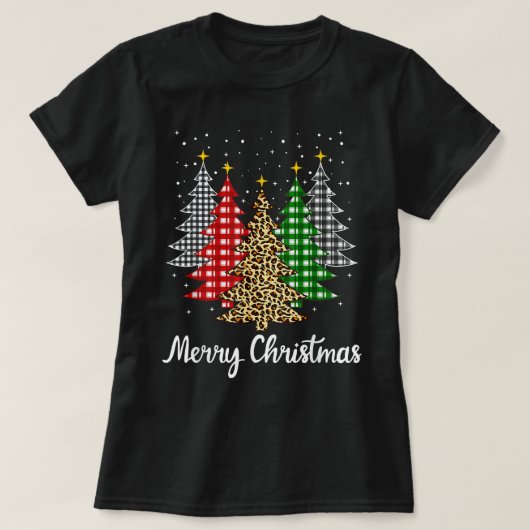 T-shirt Joyeux Noël Empreinte de léopard Arbre Noël Noël N (Design devant)
