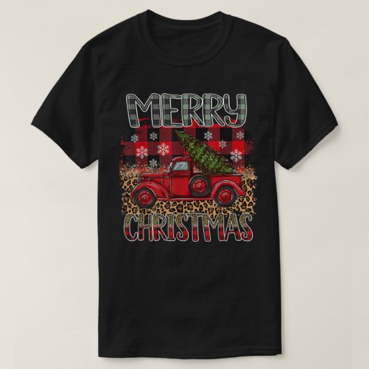 T-shirt Joyeux Noël Empreinte de léopard Buffalo Plaid Red (Design devant)