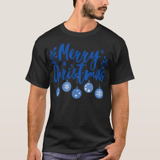 T-shirt Joyeux Noël En Bleu Et Blanc (Devant)