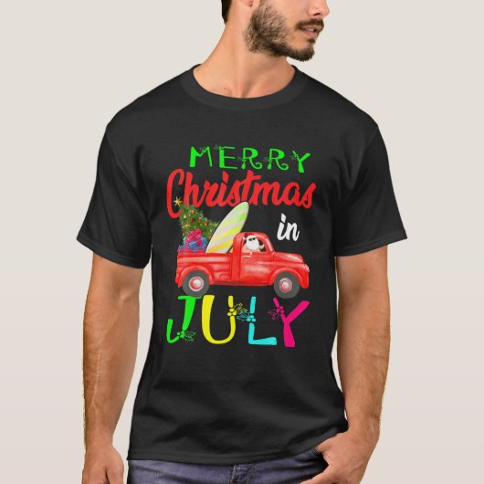 T-shirt Joyeux Noël En Juillet Père Noël Conduite Camion S (Devant)