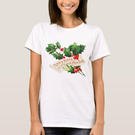 T-shirt Joyeux Noël et Joyeux Nouvel An Holly (Devant)