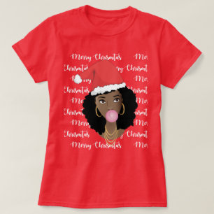 T-shirt Joyeux Noël, Femme noire, Chapeau rouge, Genre
