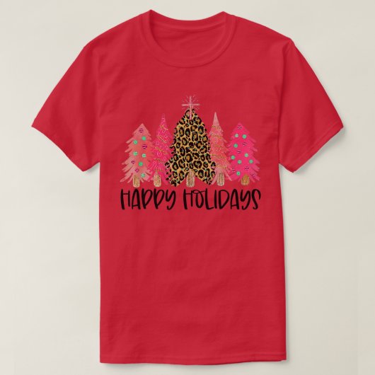 T-shirt joyeux Noël femmes arbre rose léopard de Noël (Design devant)