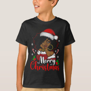 T-shirt Joyeux Noël Fille Africaine Noire Chapeau de Père