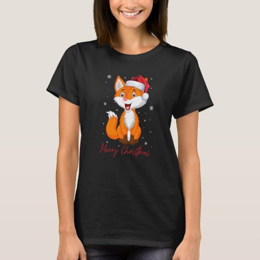 T-shirt Joyeux Noël Fox Santa Hat Pyjamas famille Noël (Devant)