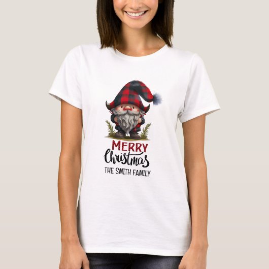 T-shirt Joyeux Noël Gnome Famille | Plaid (Devant)