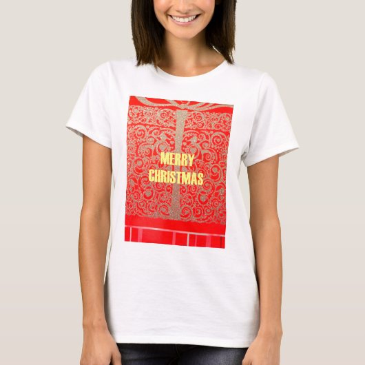 T-shirt Joyeux Noël Golden Red Parties scintillant Hearts (Devant)