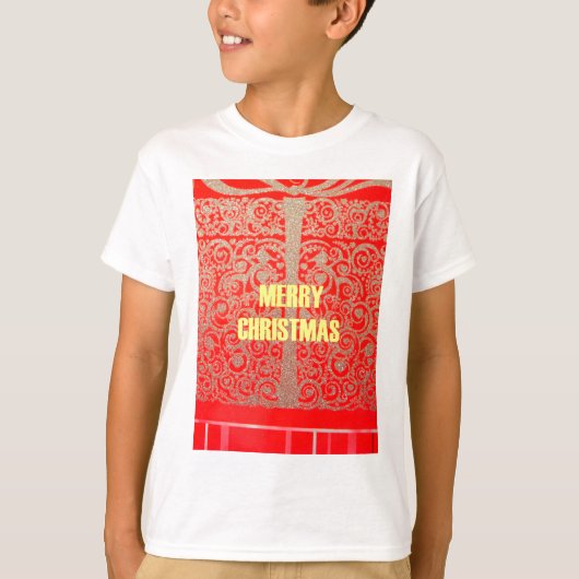 T-shirt Joyeux Noël Golden Red Parties scintillant Hearts (Devant)