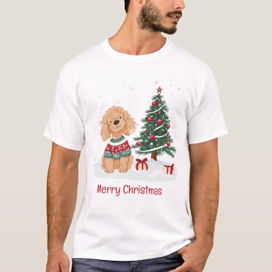 T-shirt Joyeux Noël Goldendoodle Chien (Devant)