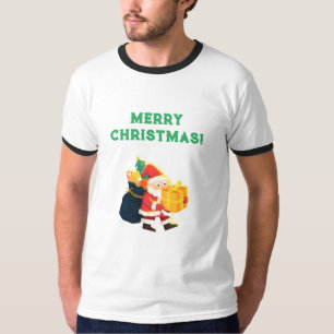 T-shirt Joyeux Noël Imprimé Voeux de fête Ringer