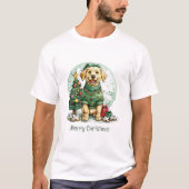 T-shirt Joyeux Noël Jaune Labrador Retriever Chien (Devant)