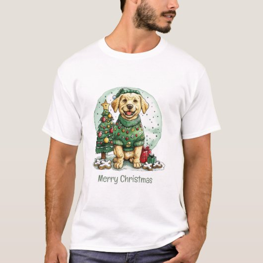 T-shirt Joyeux Noël Jaune Labrador Retriever Chien (Devant)