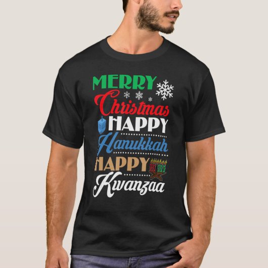 T-shirt Joyeux Noël Joyeux Hanoukka Joyeux Kwanzaa (Devant)