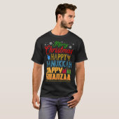 T-shirt Joyeux Noël Joyeux Hanoukka Joyeux Kwanzaa (Devant entier)