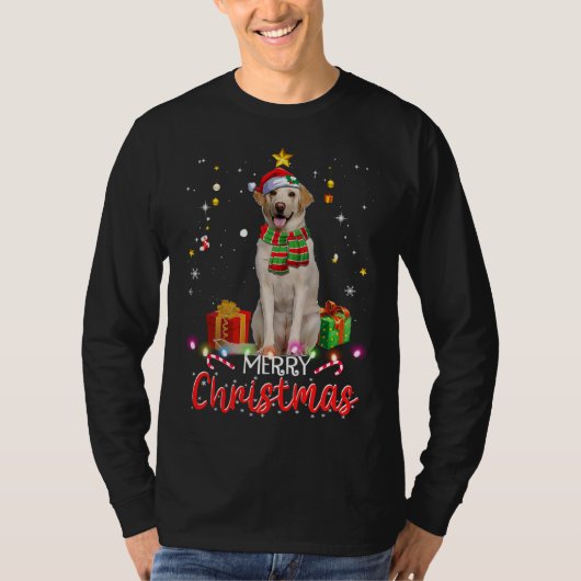 T-shirt Joyeux Noël Labrador Santa Hat Tree Lumières Pj (Devant)