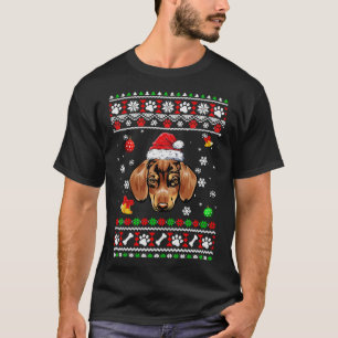 T-shirt Joyeux Noël laid Noël Dachshund Santa Hat Funn