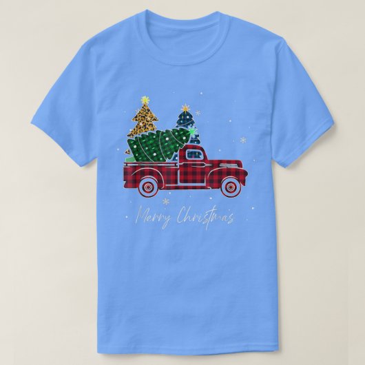 T-shirt Joyeux Noël Leopard Buffalo Camion Arbre Rouge Pla (Design devant)